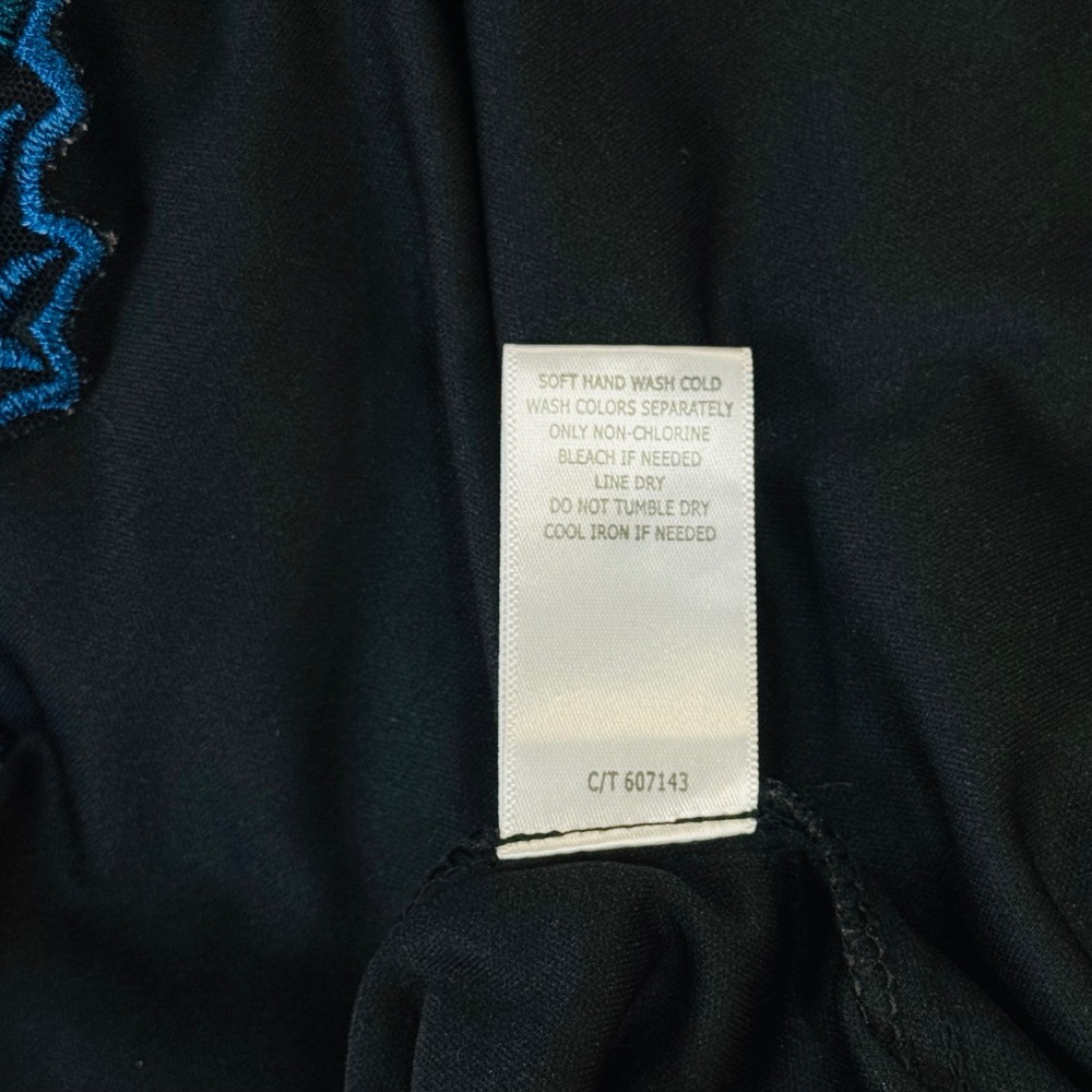 Taylor Womens Black Teal Floral Embroidered Lace Shift Dress Size 14 - Picture 8 of 8